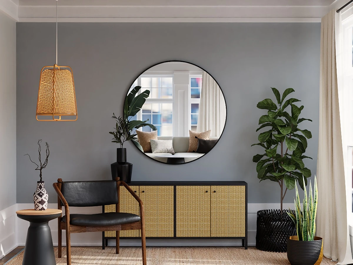 Salón renovado con sofá y diseño contemporáneo